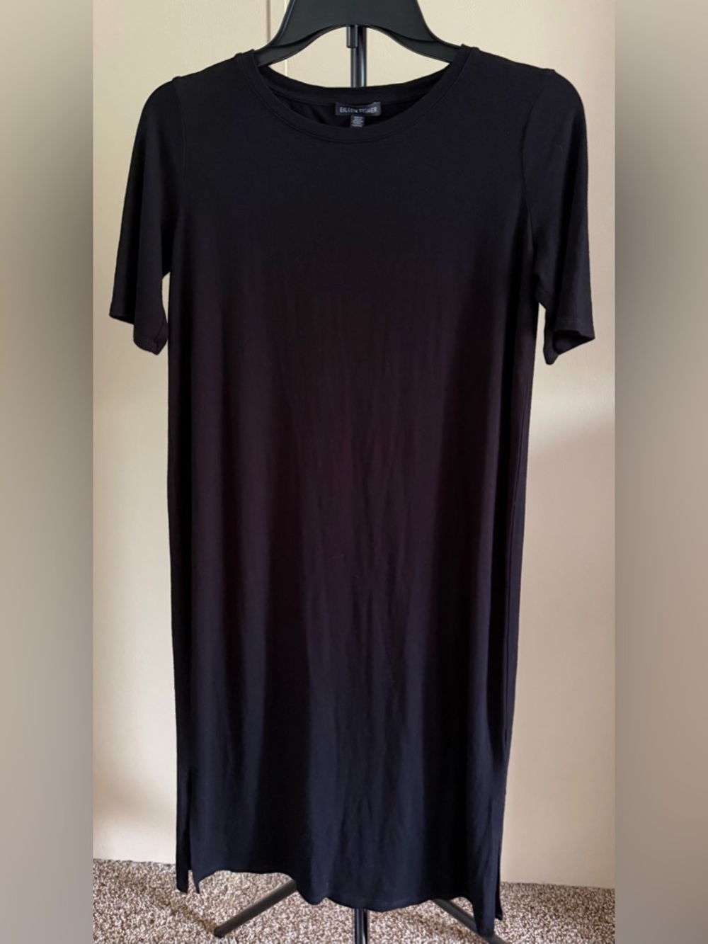 Eileen Fisher Classic Black Crew Neckline Jersey Dress Oversized XS